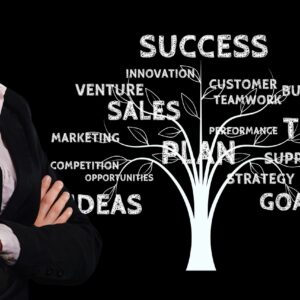 mujer de negocios con arbol de ideas